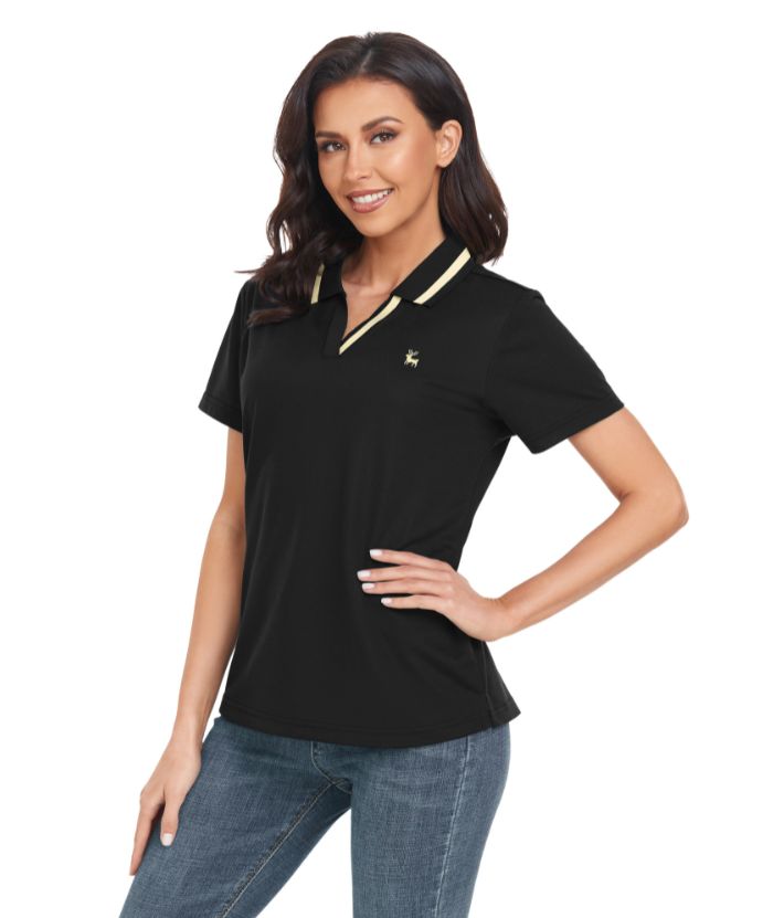 Women's Slim Fit V Neck Casual Golf Polo Shirt-CUWPO01904