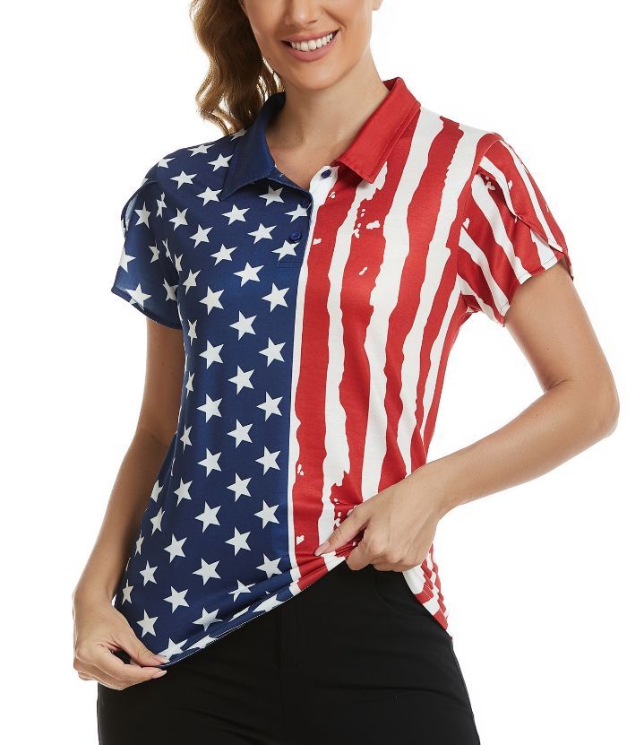 ZITY Women's American Flag Slim Fit Golf Polo Shirt-CUWPO01562