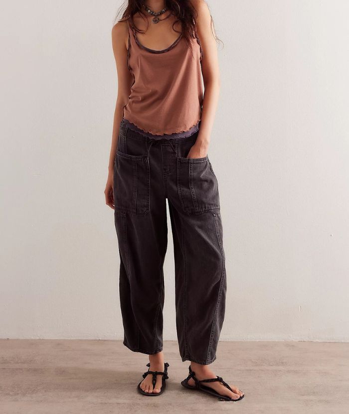 ZITY Women's Multi Pocket Wide Leg Baggy Jeans-DUWJE06167