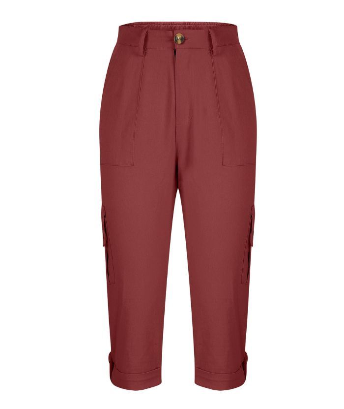 ZITY Women's Solid Color Multi Pocket Three Quarter Pant-DUWCS06170
