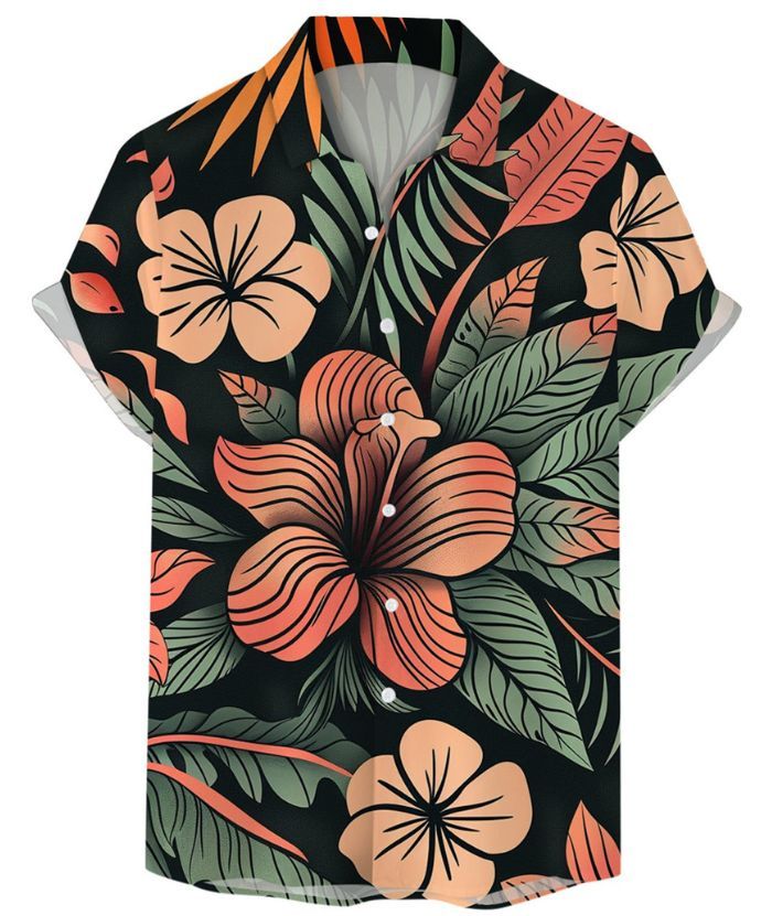 ZITY Men's Summer 3D Digital Print Button Shirt