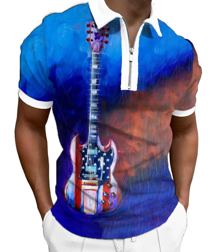 ZITY Men's Flag Printed Summer Dri Fit Polo Shirt-DUMPO06240