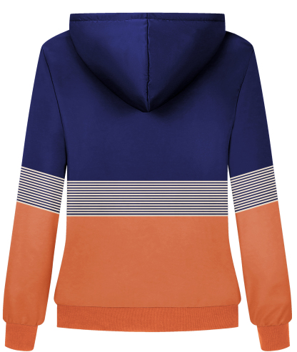 ZITY Women's Full Zipper Striped Fleece Hoodie-CUWFH01522