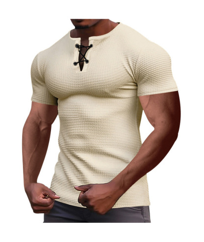 ZITY Men's Drawstring Neck Waffle T-shirt-ZPK010609 | Zitysports