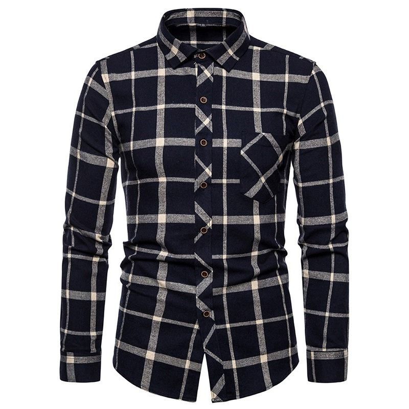 ZITY Men’s Fashion Contrast Plaid Long Sleeve Casual Shirt –