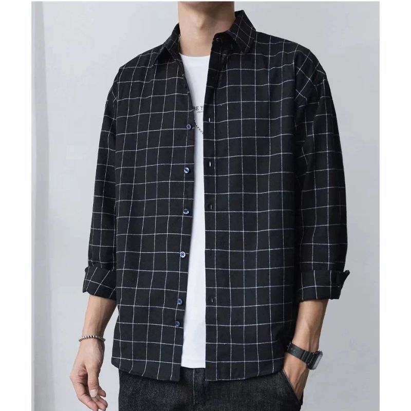 ZITY Men’s Spring Autumn Slim Fit Lightweight Brushed Plaid Long Sleeve Shirt-