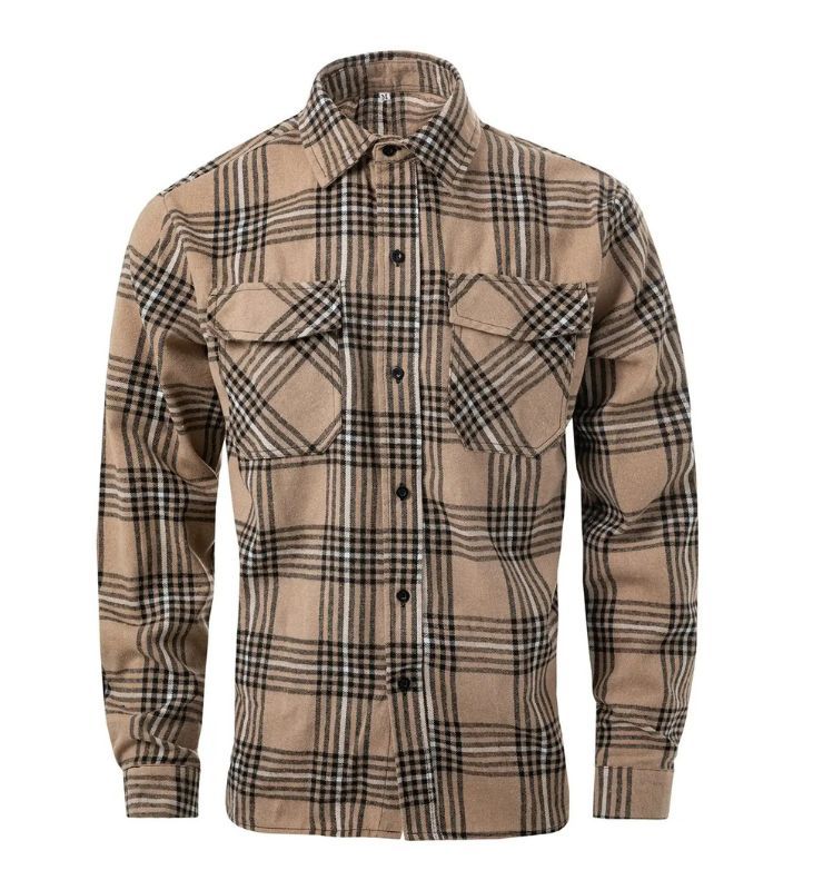 ZITY Men’s Spring Casual Plaid Long Sleeve Collared Shirt–DUMLT06595