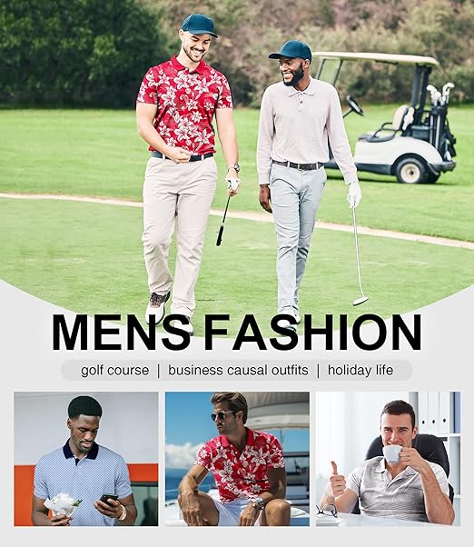 ZITY Men's Hawaiian Flower Print Polo Shirts-CUMPO05190