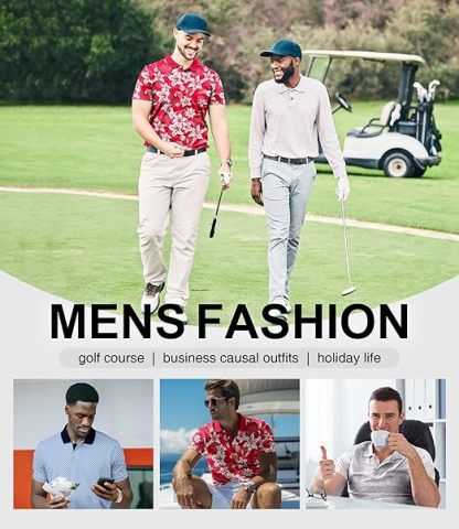 ZITY Men's Hawaiian Flower Print Polo Shirts-CUMPO05190