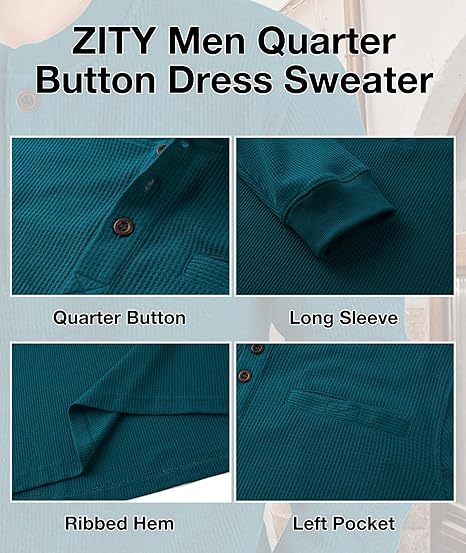 ZITY Men's Long Sleeve Casual Waffle Thermal Henley Shirt-CUMLS03493