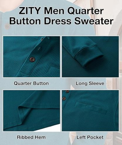 ZITY Men's Long Sleeve Casual Waffle Thermal Henley Shirt-CUMLS03493