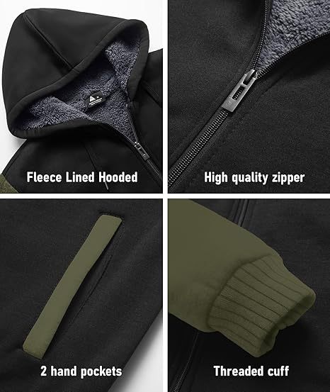 ZITY Men's Full Zip Up Contrast Color Fleece Hoodie-zity1712