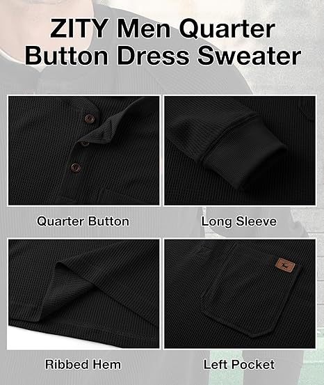 ZITY Men's Long Sleeve Casual Waffle Thermal Henley Shirt-CUMLS03493