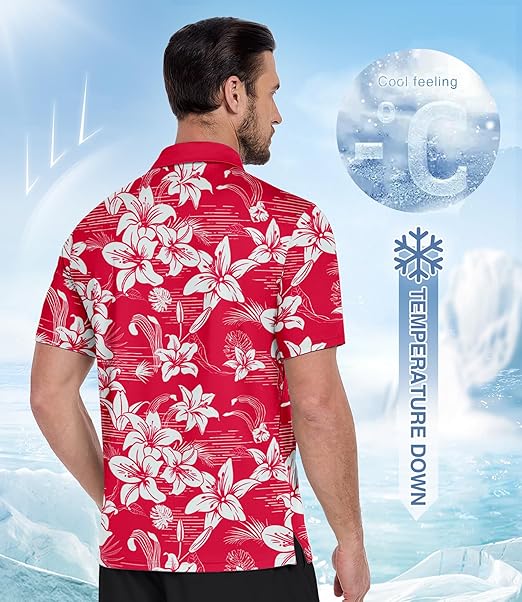ZITY Men's Hawaiian Flower Print Polo Shirts-CUMPO05190