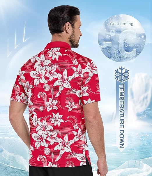 ZITY Men's Hawaiian Flower Print Polo Shirts-CUMPO05190