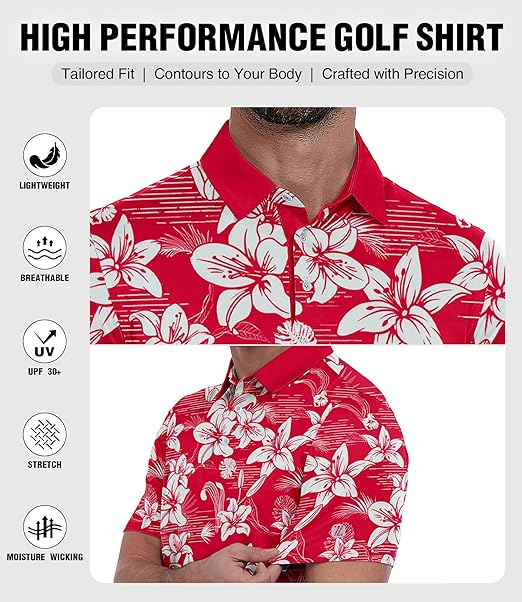 ZITY Men's Hawaiian Flower Print Polo Shirts-CUMPO05190