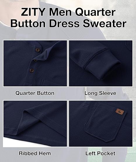 ZITY Men's Long Sleeve Casual Waffle Thermal Henley Shirt-CUMLS03493