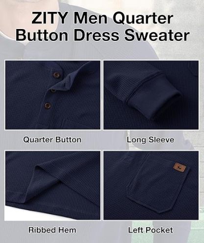 ZITY Men's Long Sleeve Casual Waffle Thermal Henley Shirt-CUMLS03493