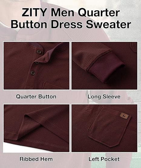 ZITY Men's Long Sleeve Casual Waffle Thermal Henley Shirt-CUMLS03493