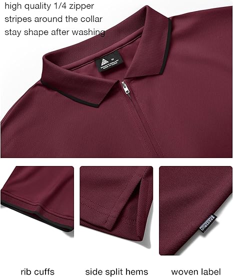 ZITY Men's Quarter Zip Solid Color Slim Fit Polo Shirt-CUMPO04526