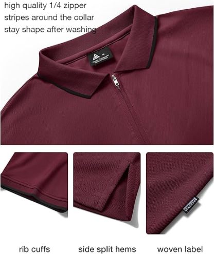 ZITY Men's Quarter Zip Solid Color Slim Fit Polo Shirt-CUMPO04526