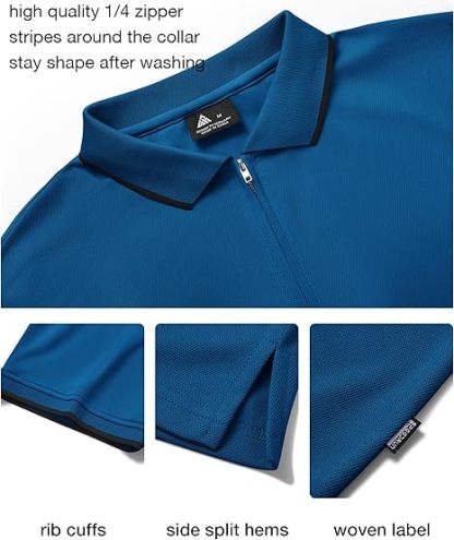 ZITY Men's Quarter Zip Solid Color Slim Fit Polo Shirt-CUMPO04526