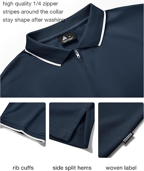 ZITY Men's Quarter Zip Solid Color Slim Fit Polo Shirt-CUMPO04526