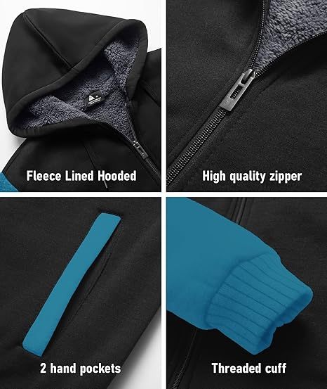 ZITY Men's Full Zip Up Contrast Color Fleece Hoodie-zity1712