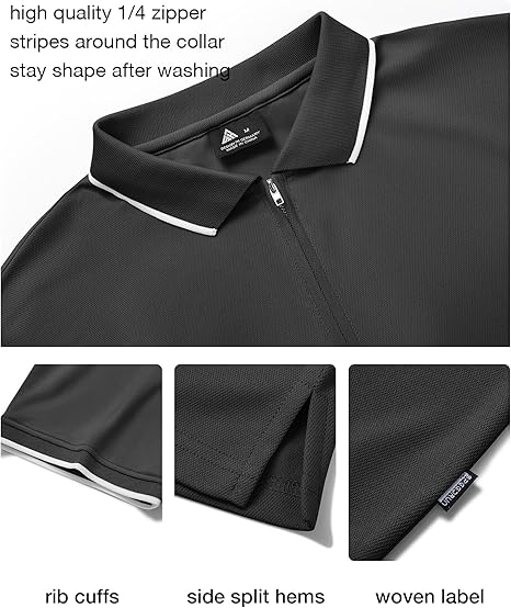 ZITY Men's Quarter Zip Solid Color Slim Fit Polo Shirt-CUMPO04526