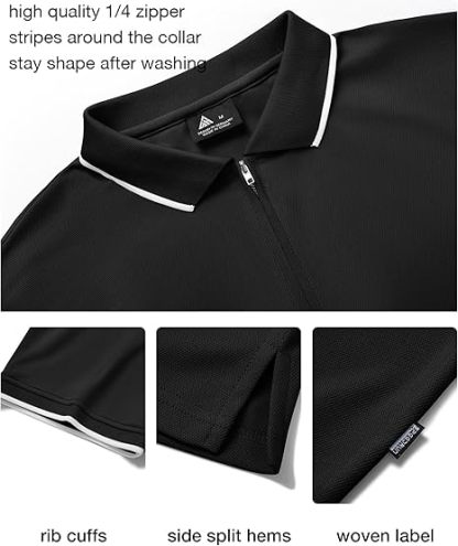 ZITY Men's Quarter Zip Solid Color Slim Fit Polo Shirt-CUMPO04526