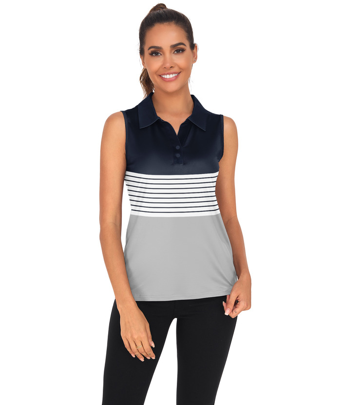 ZITY Women's Casual Polo Shirt Sleeveless Striped Golf Top-ZPK010575|Zitysports