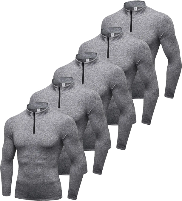 5 Pack Men's Stand Collar Athletic Dri Fit Compression Long Sleeve Shirt-DZUHE00189