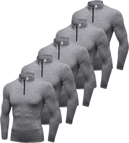 5 Pack Men's Stand Collar Athletic Dri Fit Compression Long Sleeve Shirt-DZUHE00189