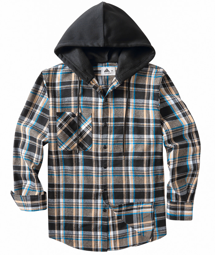 ZITY Men's Button Down Long Sleeve Plaid Pattern With Pocket Casual Hoodie-ZPK006235 | Zitysports