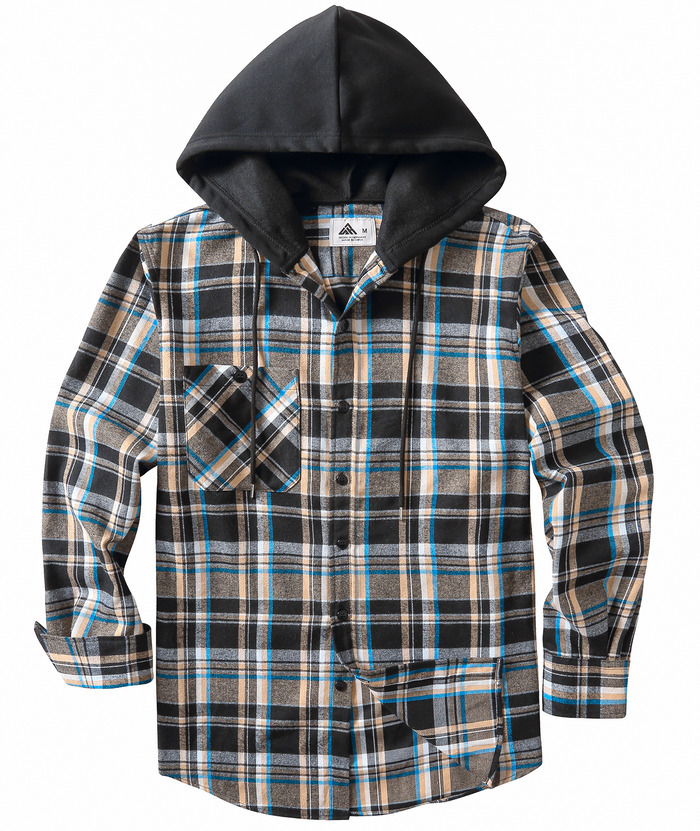 ZITY Men's Button Down Long Sleeve Plaid Pattern With Pocket Casual Hoodie-ZPK006235 | Zitysports