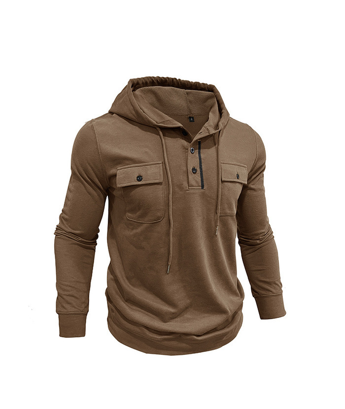 ZITY Men's Solid Chest Pockets Button Hoodie-DUMHD04858 | Zitysports