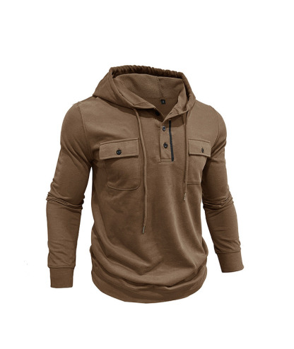ZITY Men's Solid Chest Pockets Button Hoodie-DUMHD04858 | Zitysports