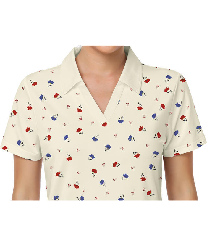 ZITY Women's Floral Printed Slim Fit V Neck Golf Polo Shirt-CUWPO01339