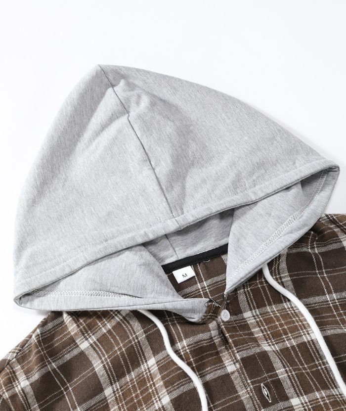 ZITY Long Sleeve Casual Button Down Plaid Hoodie S-2XL-DUMLT04975|Zitysports