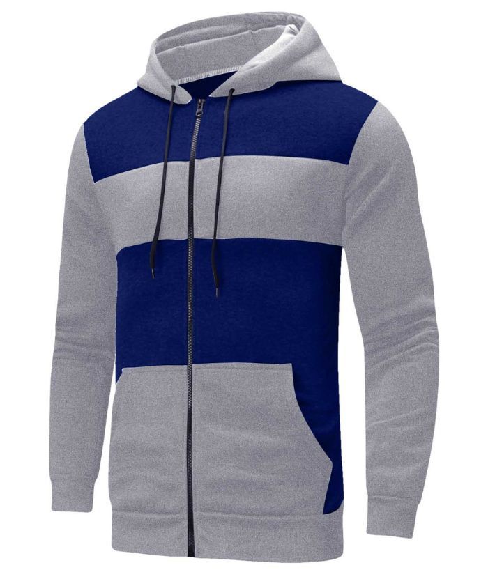 ZITY Men's Polyester Long Sleeve Color Block Full Zip Casual Hoodie-DUMFH04995|Zitysports