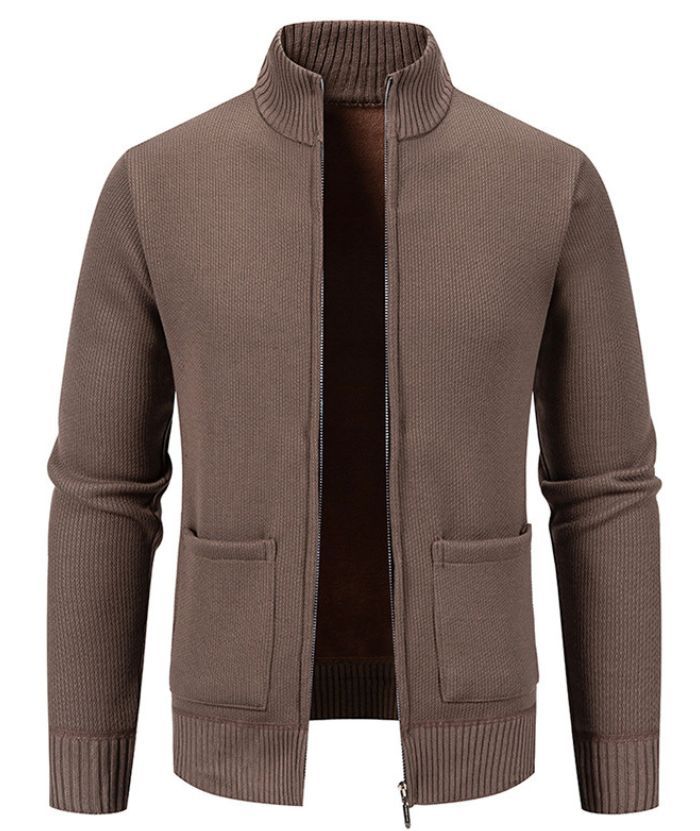 ZITY Men's Stand Collar Full Zipper Front Pocket Knitted Polo Sweater-DUMSW05053|Zitysports