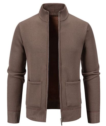 ZITY Men's Stand Collar Full Zipper Front Pocket Knitted Polo Sweater-DUMSW05053|Zitysports
