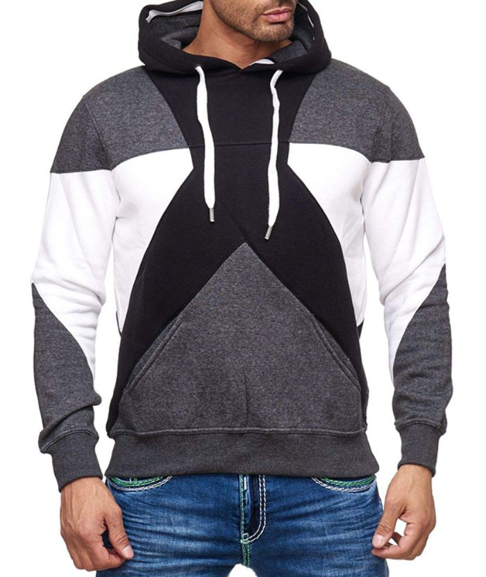 ZITY Men's Slim Fit Round Neck Fashion Color Splice Casual Hoodie-DUMFH05071|Zitysports