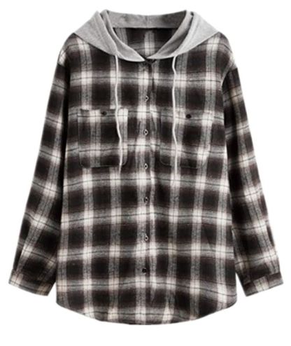 ZITY Women's Plaid Print Button Casual Long Sleeve Hoodie-DUWLT05049|Zitysports