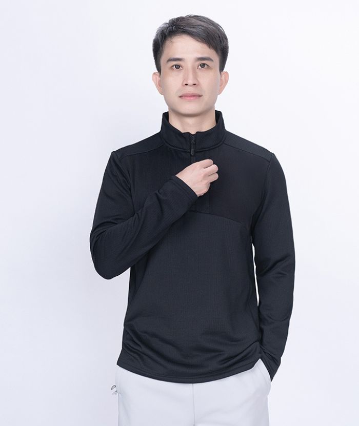 ZITY Men's Quarter Zip Round Neck Long Sleeve Polo Shirt-88130