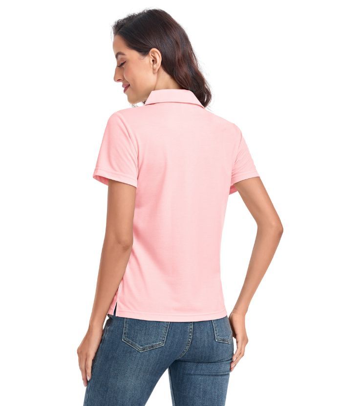 Women's Solid Color Slim Fit V Neck Golf Polo Shirt-CUWPO01589