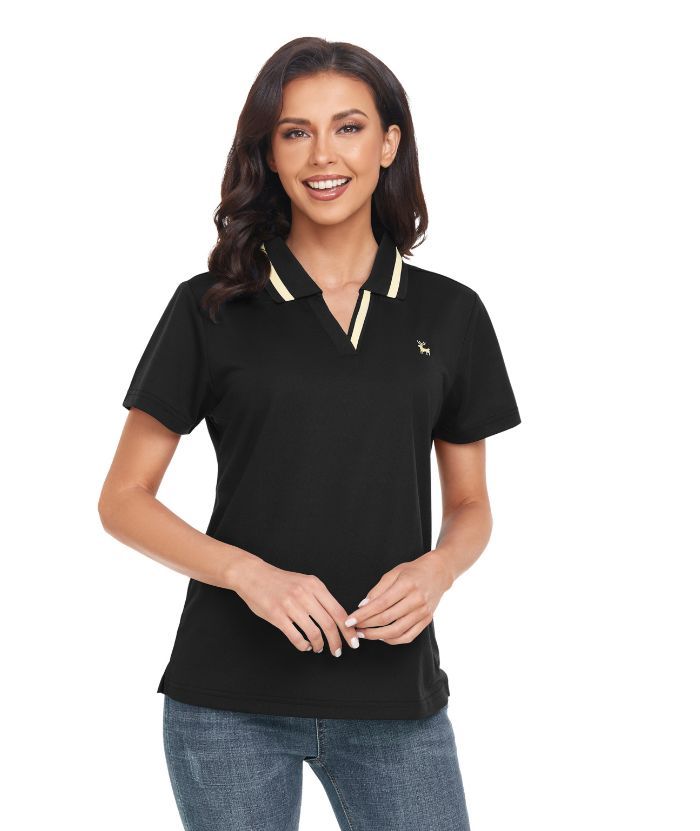Women's Slim Fit V Neck Casual Golf Polo Shirt-CUWPO01904