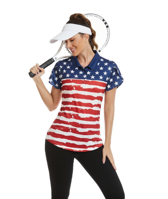 ZITY Women's American Flag Slim Fit Golf Polo Shirt-CUWPO01562