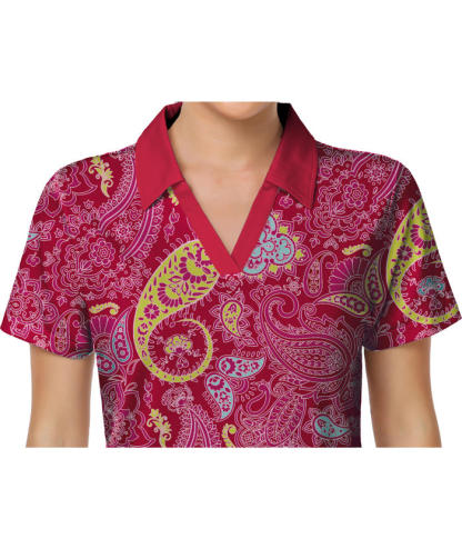 ZITY Women's Slim Fit Flower Print Summer Golf Polo Shirt-CUWPO01007