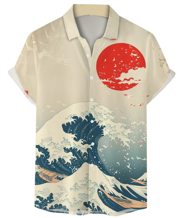 ZITY Men's Summer 3D Digital Print Button Shirt